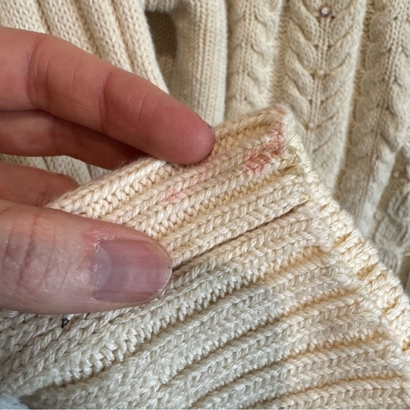 55. VTG Bill Bass Womens XL Tan Cable Knit Cardigan Beaded Sequin Ribbed Grandma - Picture 8 of 8
